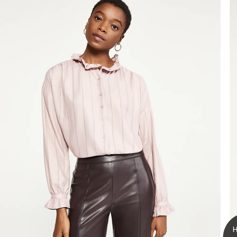 NWT Ann Taylor pinstripe ruffle neck blouse